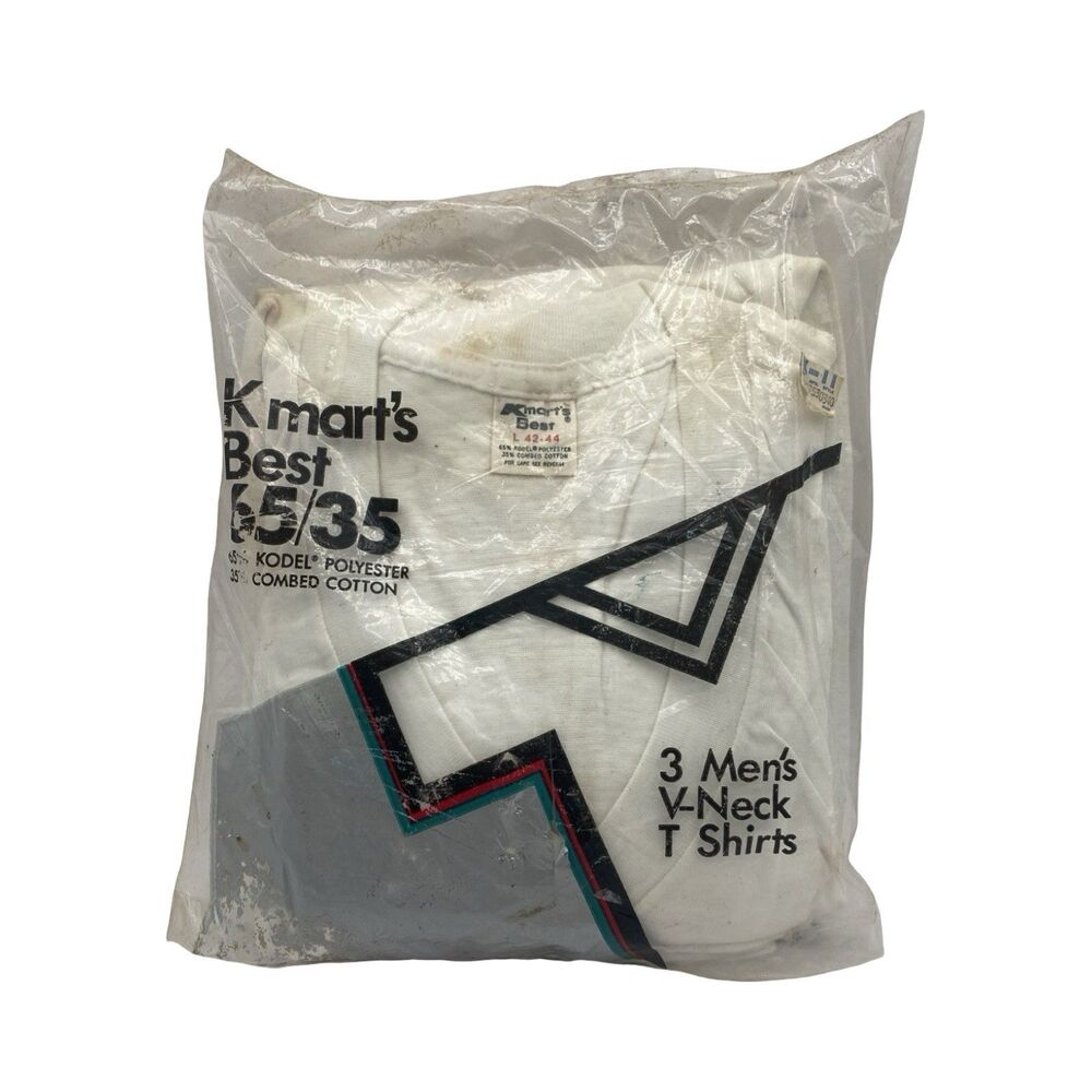 VTG 70s Kmart’s Best 3pck V-Neck T-Shirts Sealed XL 42-44 Combed Cotton 65/35